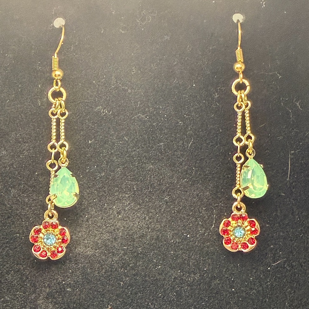 Elegant Gold and Red Floral Drop Earrings **Free When Bundled**